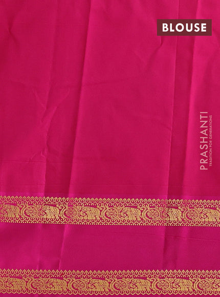 Semi kanchipuram silk saree green and pink with zari woven buttas and rettapet zari woven border