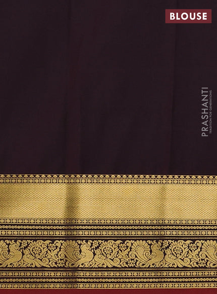 Semi kanchipuram silk saree coffee brown and maroon with allover zari checks & buttas and rich zari woven border