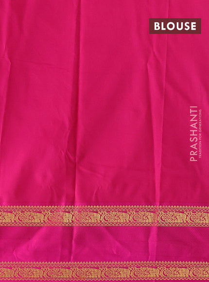 Semi kanchipuram silk saree teal blue and pink with zari woven buttas and rettapet zari woven border