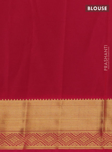 Semi kanchipuram silk saree dark green and pink with zari woven buttas and zari woven border