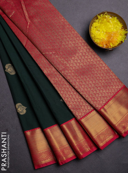 Semi kanchipuram silk saree green and pink with zari woven buttas and zari woven border