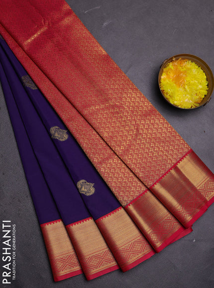 Semi kanchipuram silk saree blue and pink with zari woven buttas and zari woven border