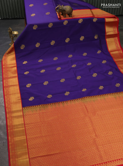 Semi kanchipuram silk saree blue and pink with zari woven buttas and zari woven border