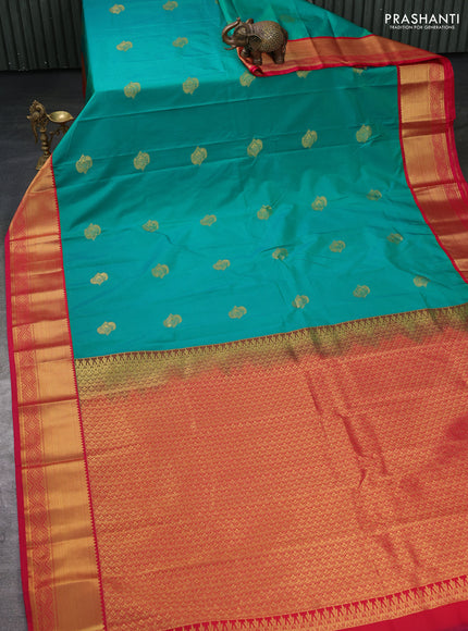 Semi kanchipuram silk saree green and pink with zari woven buttas and zari woven border