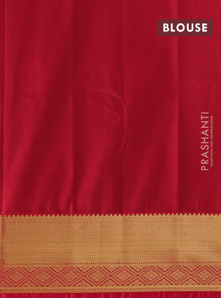 Semi kanchipuram silk saree green and pink with zari woven buttas and zari woven border
