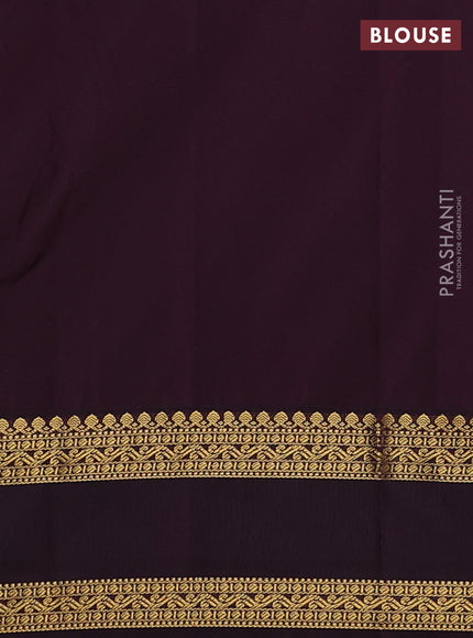 Semi kanchipuram silk saree mango yellow and deep jamun with zari woven buttas and rettapet zari woven border