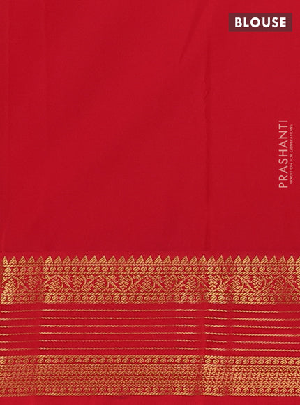 Semi kanchipuram silk saree mustard yellow and red with zari woven buttas and zari woven koravi border