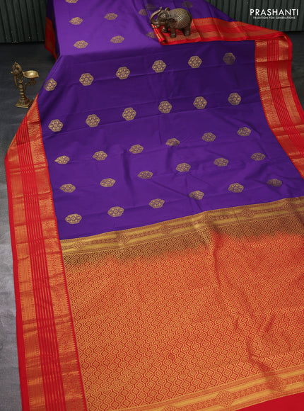 Semi kanchipuram silk saree blue and red with zari woven buttas and zari woven koravi border