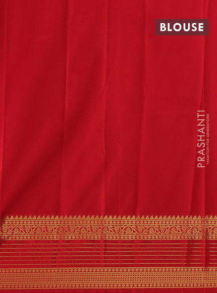 Semi kanchipuram silk saree blue and red with zari woven buttas and zari woven koravi border