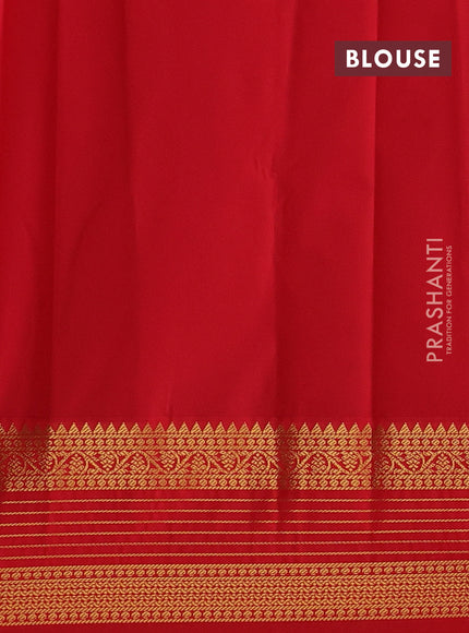 Semi kanchipuram silk saree green and red with zari woven buttas and zari woven koravi border