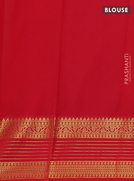 Semi kanchipuram silk saree yellow and red with zari woven buttas and zari woven koravi border