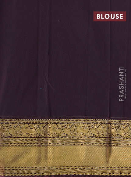 Semi kanchipuram silk saree teal green and brown with zari woven buttas and zari woven koravi border