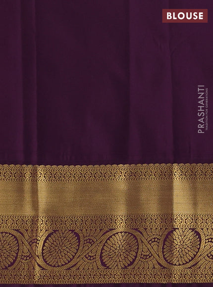 Semi kanchipuram silk saree lime yellow and deep wine with allover zari weaves and zari woven korvai border