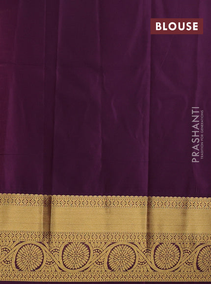 Semi kanchipuram silk saree light pink and deep wine with allover zari weaves and zari woven korvai border