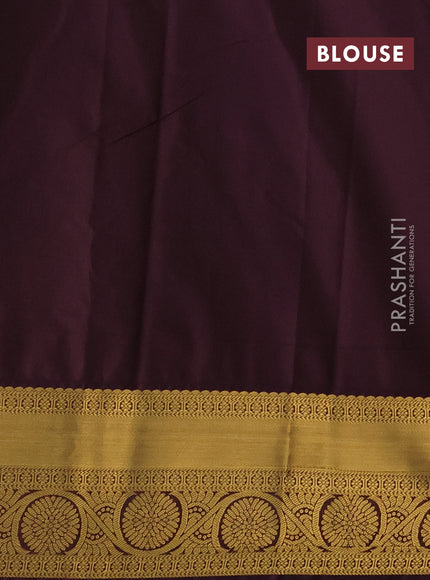 Semi kanchipuram silk saree light green and deep wine with allover zari weaves and zari woven korvai border