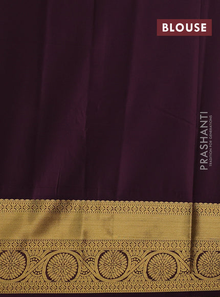 Semi kanchipuram silk saree pastel blue and deep wine with allover zari weaves and zari woven korvai border