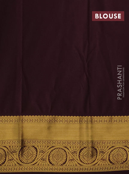 Semi kanchipuram silk saree teal green and deep wine with allover zari weaves and zari woven korvai border