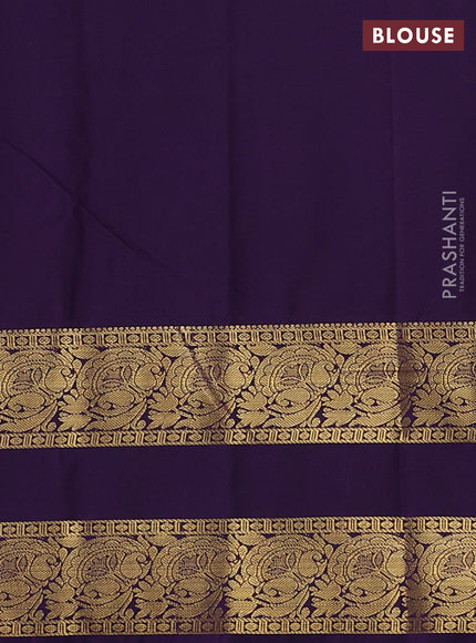 Semi kanchipuram silk saree red and deep violet with zari woven buttas and rettapet zari woven border