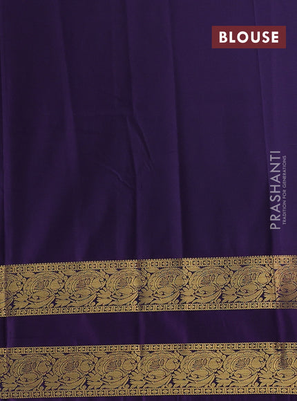 Semi kanchipuram silk saree mustard yellow and deep violet with zari woven buttas and rettapet zari woven border