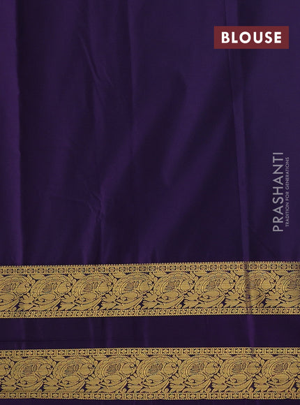 Semi kanchipuram silk saree yellow and deep violet with zari woven buttas and rettapet zari woven border