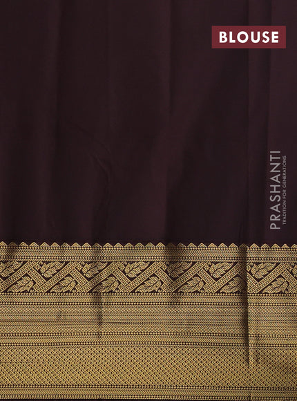 Semi kanchipuram silk saree off white and coffee brown with allover zari weaves and long zari woven border