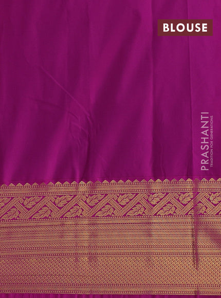 Semi kanchipuram silk saree teal green and purple with allover zari weaves and long zari woven border