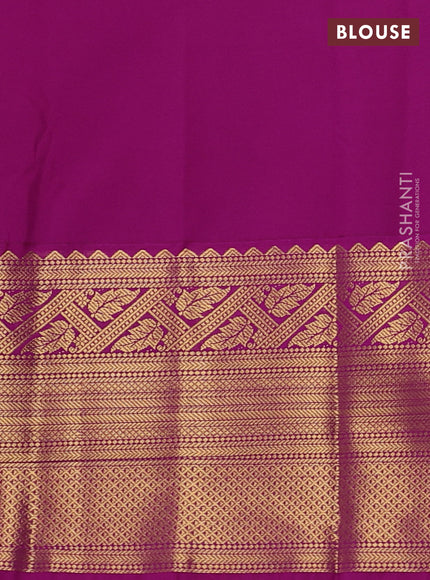 Semi kanchipuram silk saree beige and purple with allover zari weaves and long zari woven border
