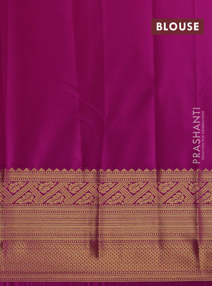 Semi kanchipuram silk saree peach pink and purple with allover zari weaves and long zari woven border