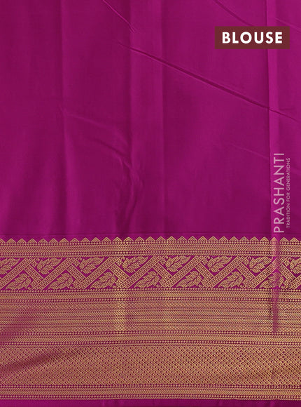 Semi kanchipuram silk saree yellow and purple with allover zari weaves and long zari woven border