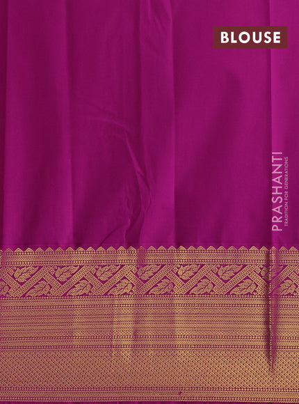 Semi kanchipuram silk saree rust and purple with allover zari weaves and long zari woven border