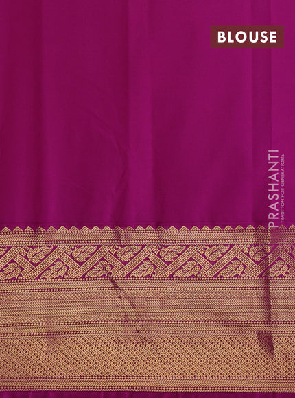 Semi kanchipuram silk saree sandal and magenta pink with allover zari weaves and long zari woven border
