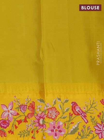Pure gadwal silk saree black and yellow with zari woven buttas and temple design embroidery border