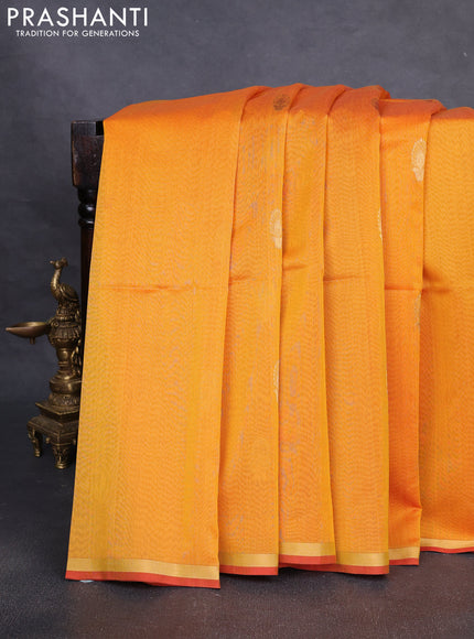 Maheshwari silk cotton saree mustard yellow and red with zari woven buttas and small zari woven border