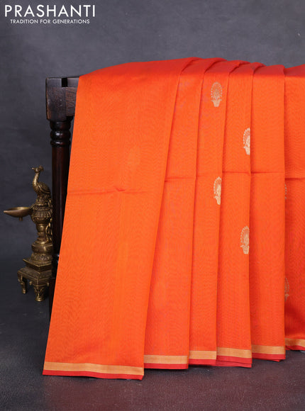 Maheshwari silk cotton saree orange and red with zari woven buttas and small zari woven border
