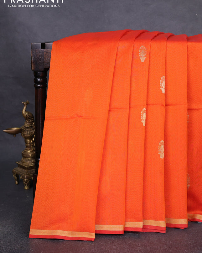 Maheshwari silk cotton saree orange and red with zari woven buttas and small zari woven border