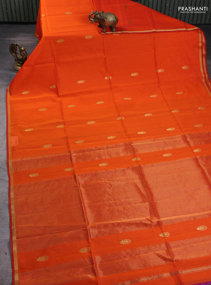 Maheshwari silk cotton saree orange and red with zari woven buttas and small zari woven border