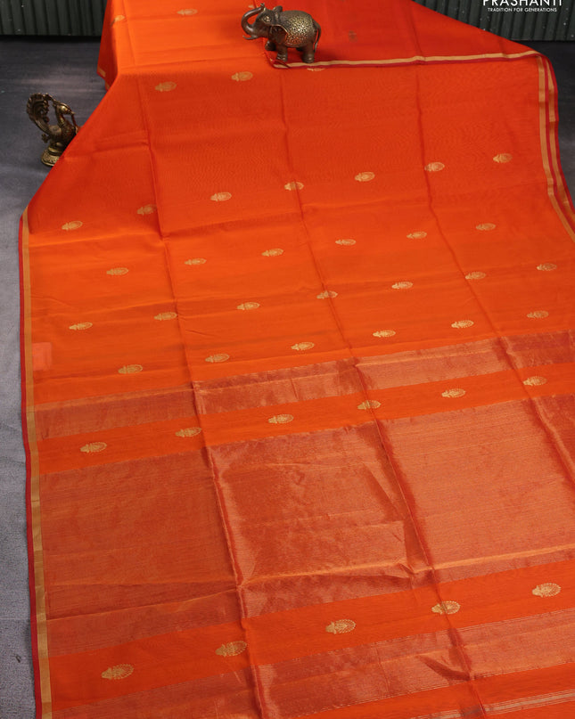 Maheshwari silk cotton saree orange and red with zari woven buttas and small zari woven border