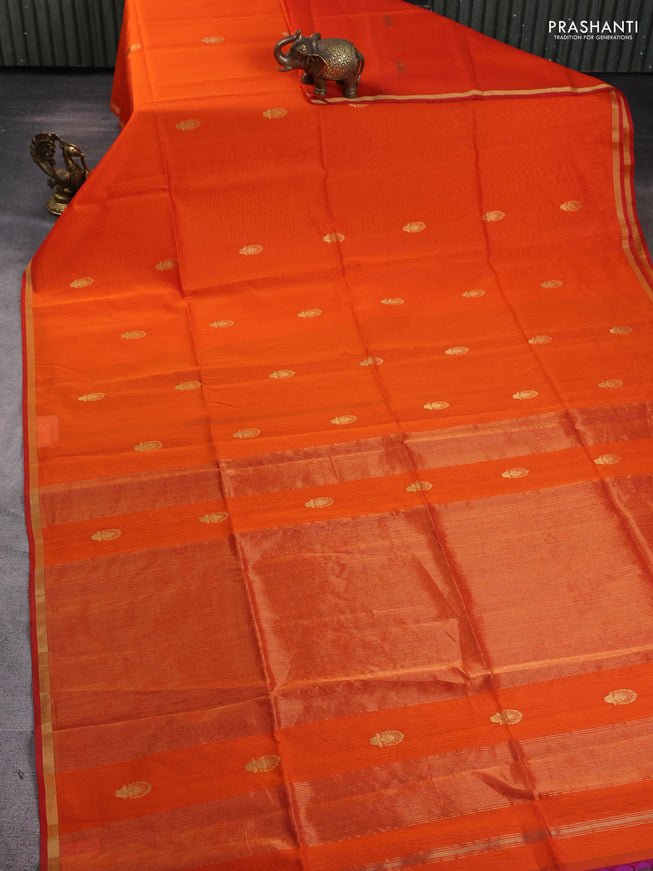 Maheshwari silk cotton saree orange and red with zari woven buttas and small zari woven border