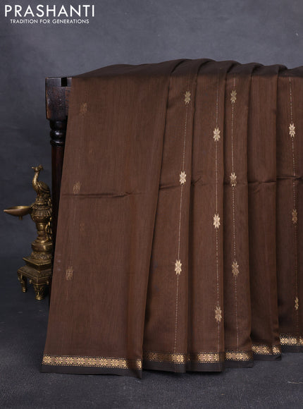 Maheshwari silk cotton saree brown and beige with zari woven buttas and small zari woven border