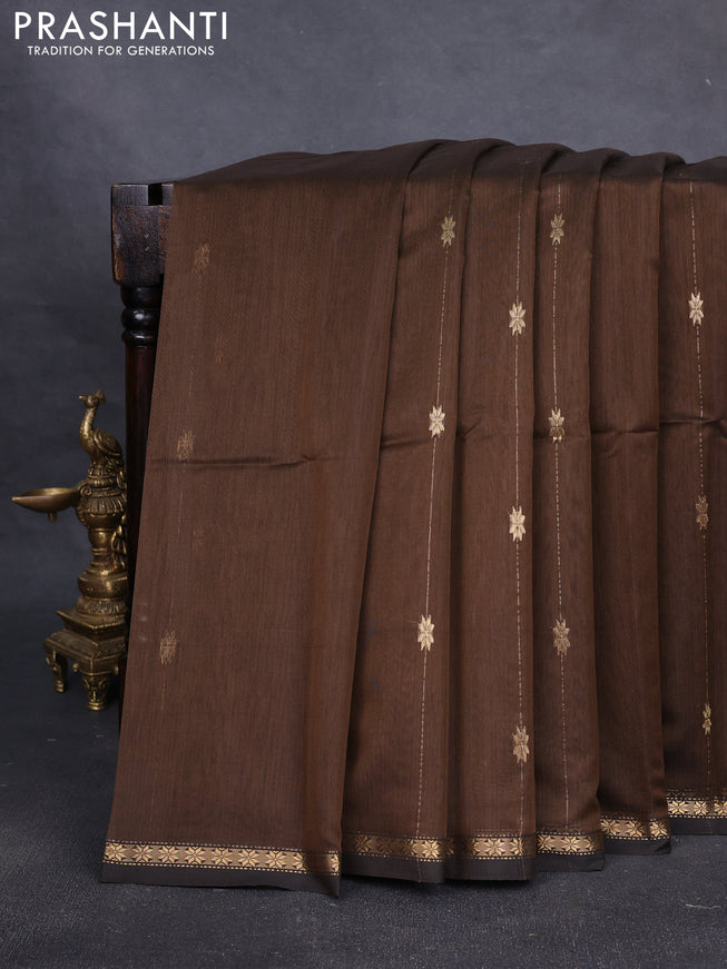 Maheshwari silk cotton saree brown and beige with zari woven buttas and small zari woven border