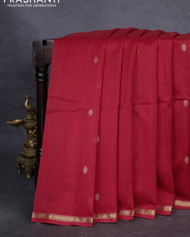 Maheshwari silk cotton saree red with zari woven buttas and small zari woven border