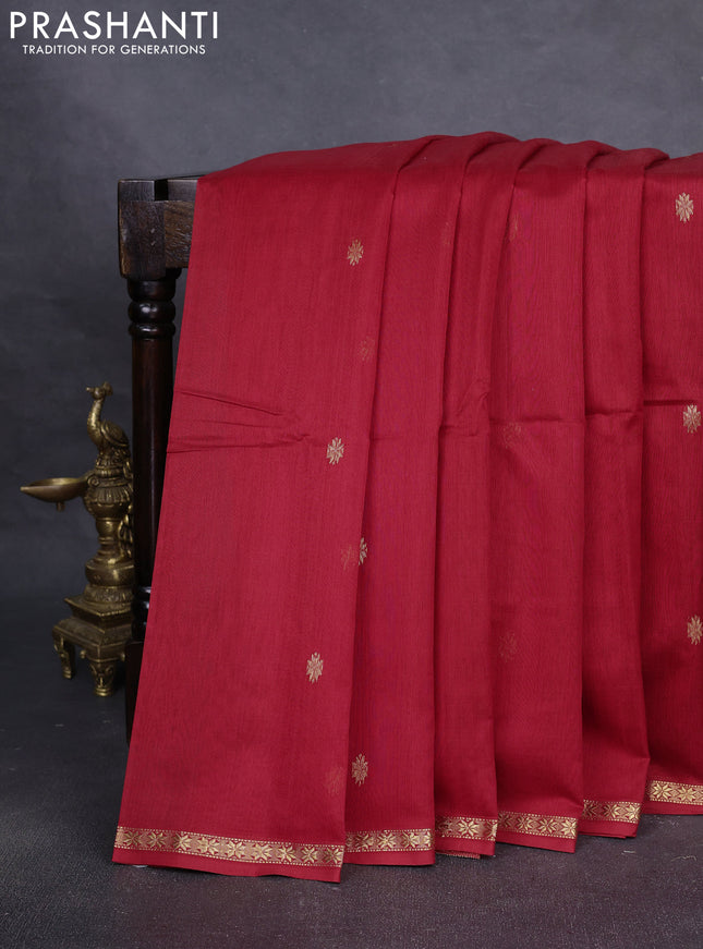 Maheshwari silk cotton saree red with zari woven buttas and small zari woven border
