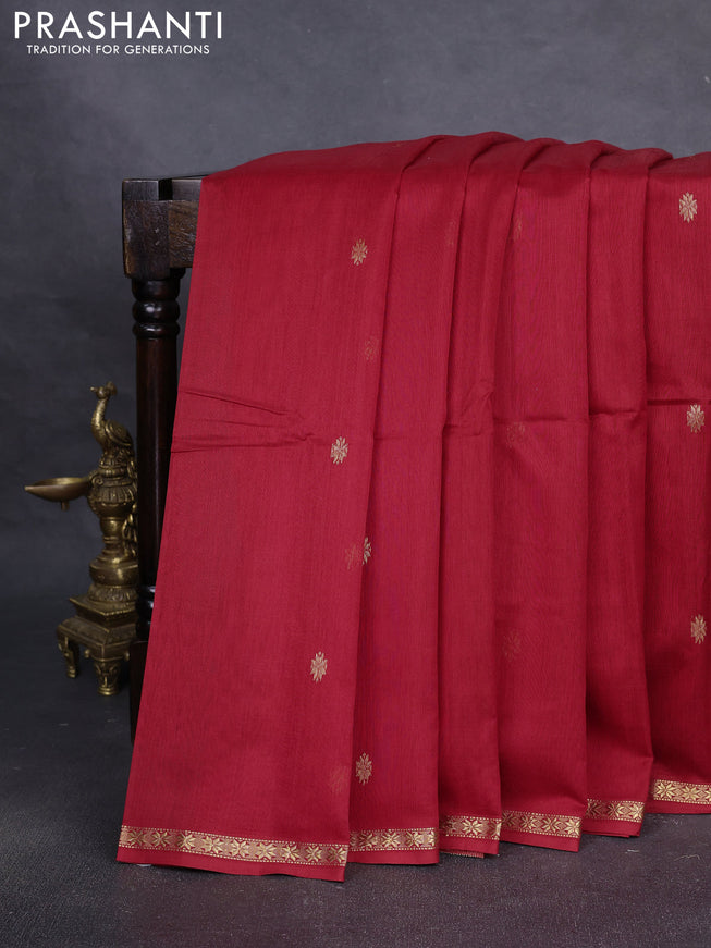 Maheshwari silk cotton saree red with zari woven buttas and small zari woven border