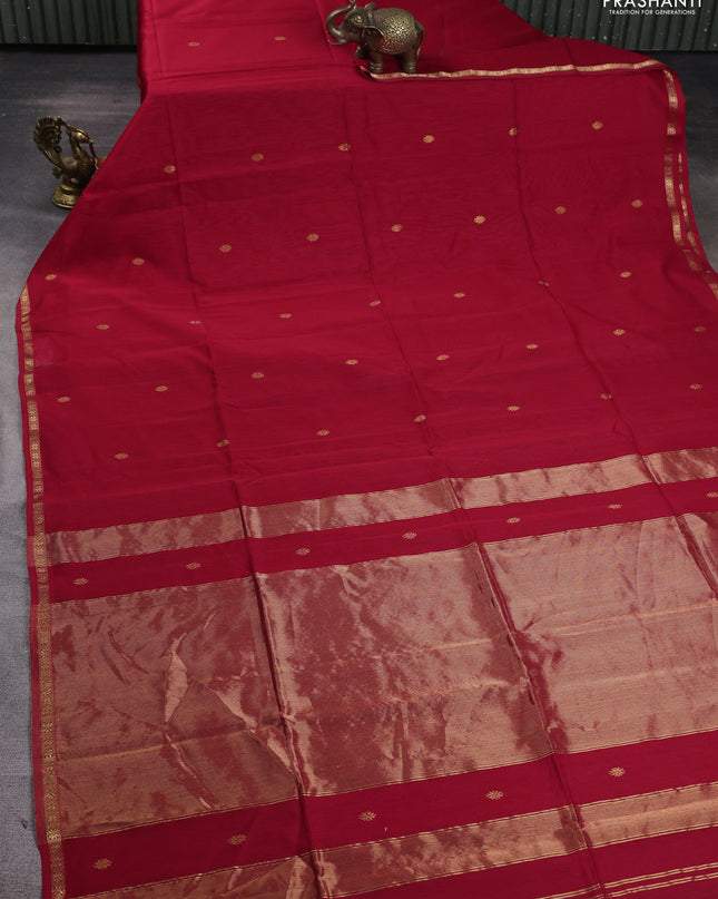 Maheshwari silk cotton saree red with zari woven buttas and small zari woven border
