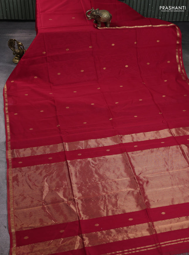 Maheshwari silk cotton saree red with zari woven buttas and small zari woven border