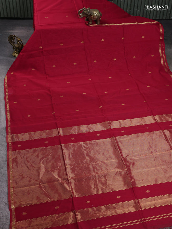 Maheshwari silk cotton saree red with zari woven buttas and small zari woven border