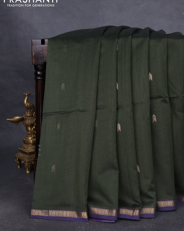 Maheshwari silk cotton saree sap green and navy blue with zari woven buttas and zari woven border