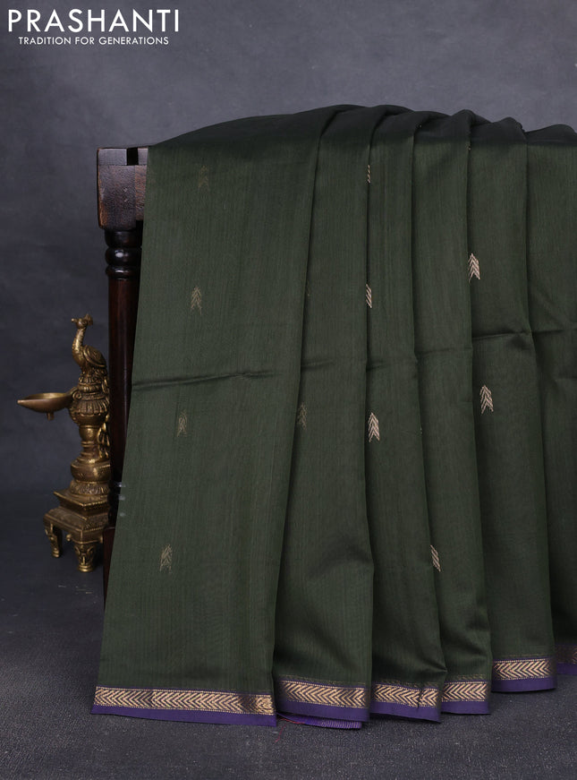 Maheshwari silk cotton saree sap green and navy blue with zari woven buttas and zari woven border