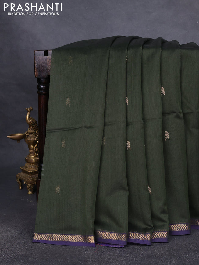 Maheshwari silk cotton saree sap green and navy blue with zari woven buttas and zari woven border