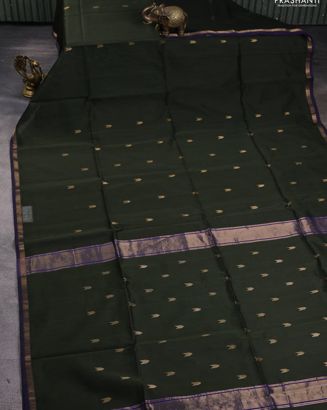 Maheshwari silk cotton saree sap green and navy blue with zari woven buttas and zari woven border